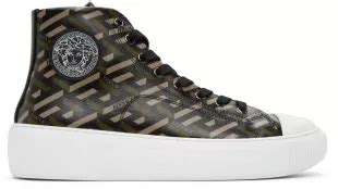 versace black & khaki monogram high-top sneakers|black versace sunglasses.